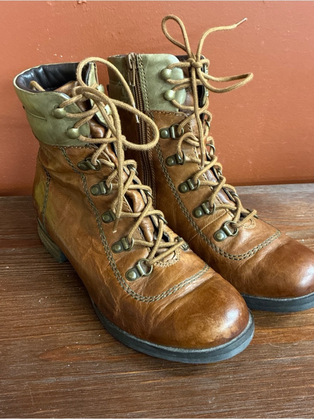 Josef Seibel Tan/Brown Leather Lace-Up Ankle Boots
